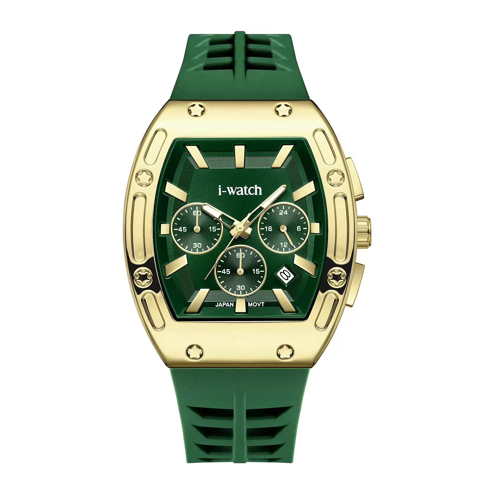 ساعت مچی iWatch مدل 190314M بند سیلیکونی سبز و بدنه طلایی