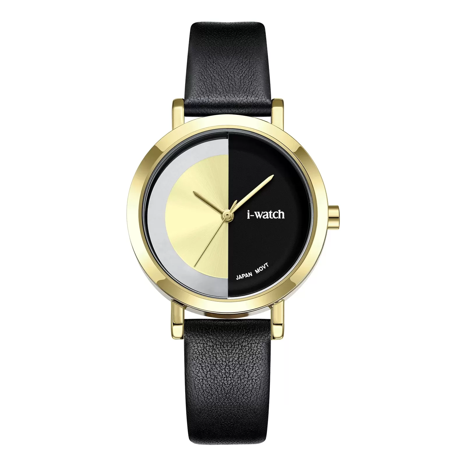 ساعت مچی iWatch مدل 190297L بند چرم مشکی و بدنه طلایی