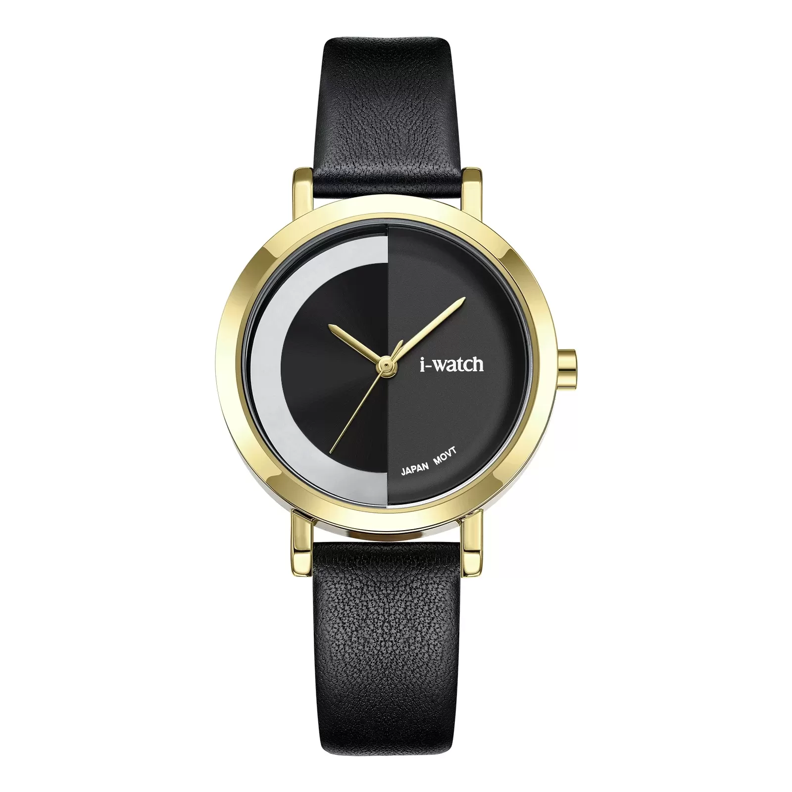 ساعت مچی iWatch مدل 190297L بند چرم مشکی و بدنه طلایی