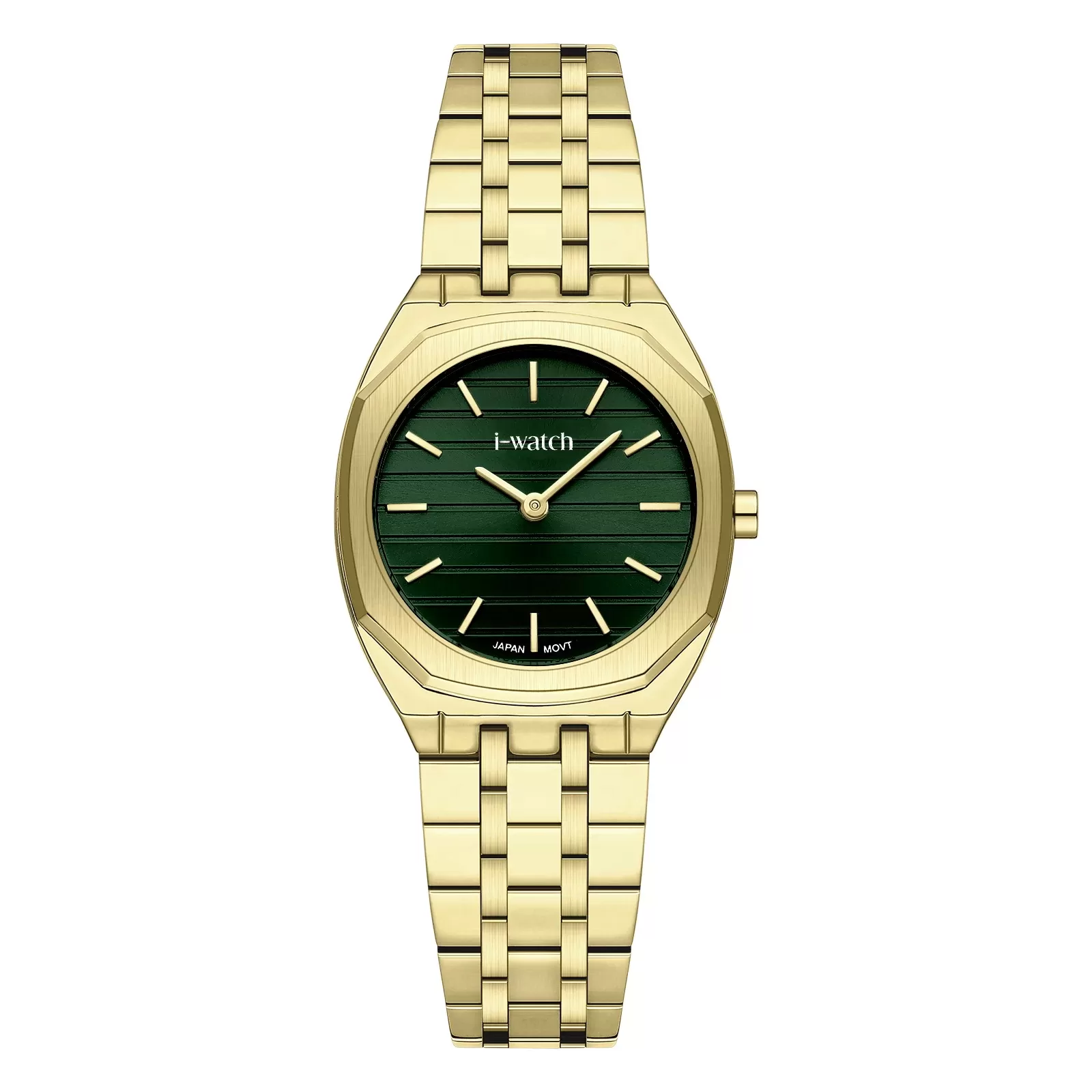 ساعت مچی زنانه برند iWatch مدل 190296L بند استیل طلایی و صفحه سفید