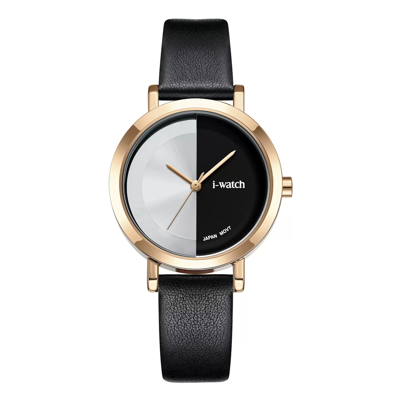 ساعت مچی iWatch مدل 190297L بند چرم مشکی و بدنه طلایی