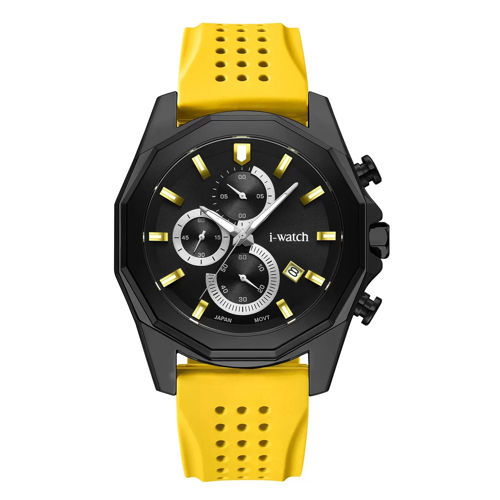 ساعت مچی مردانه iWatch مدل 190310M بند سیلیکونی سبز و بدنه طلایی