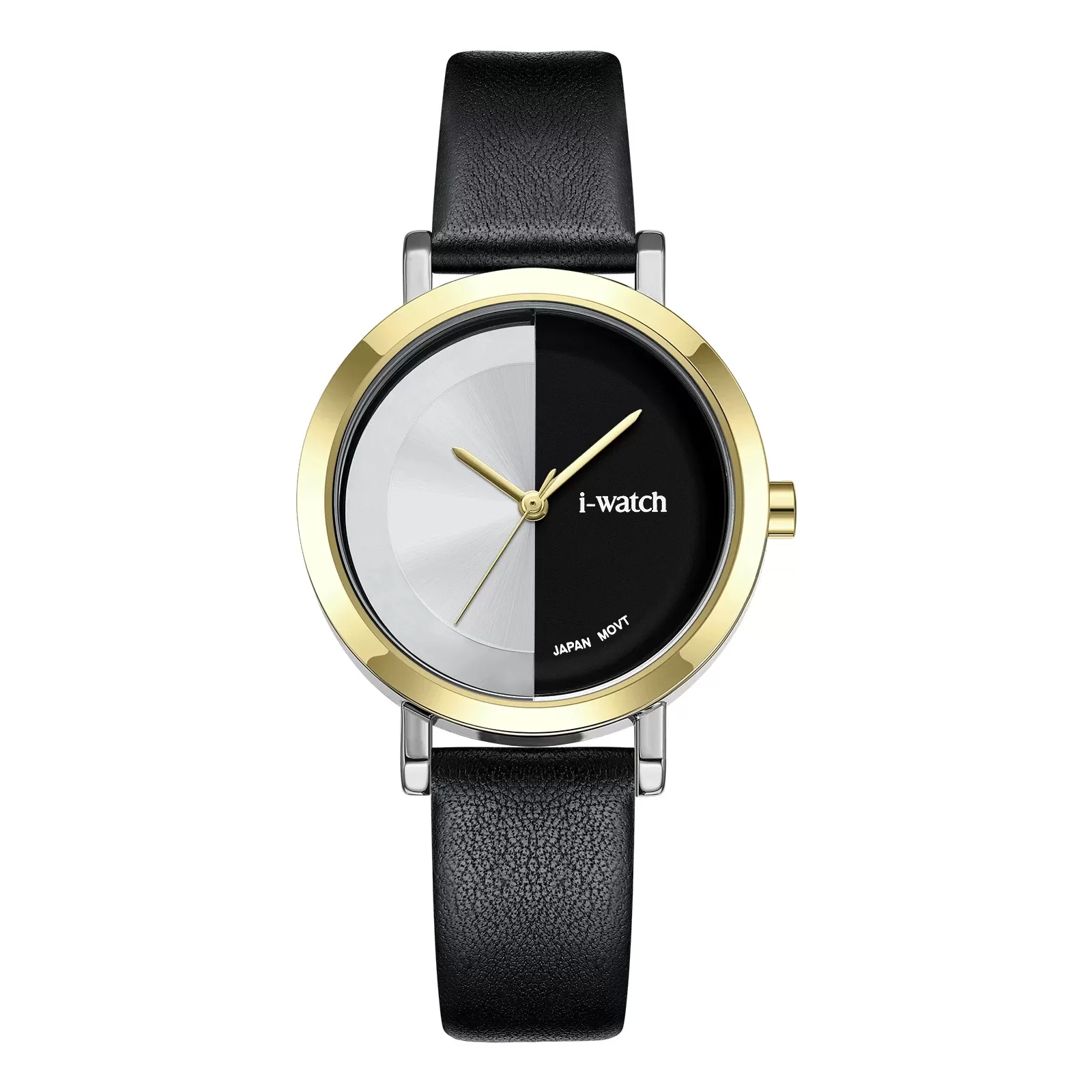 ساعت مچی iWatch مدل 190297L بند چرم مشکی و بدنه طلایی
