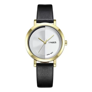 ساعت مچی iWatch مدل 190297L بند چرم مشکی و بدنه طلایی