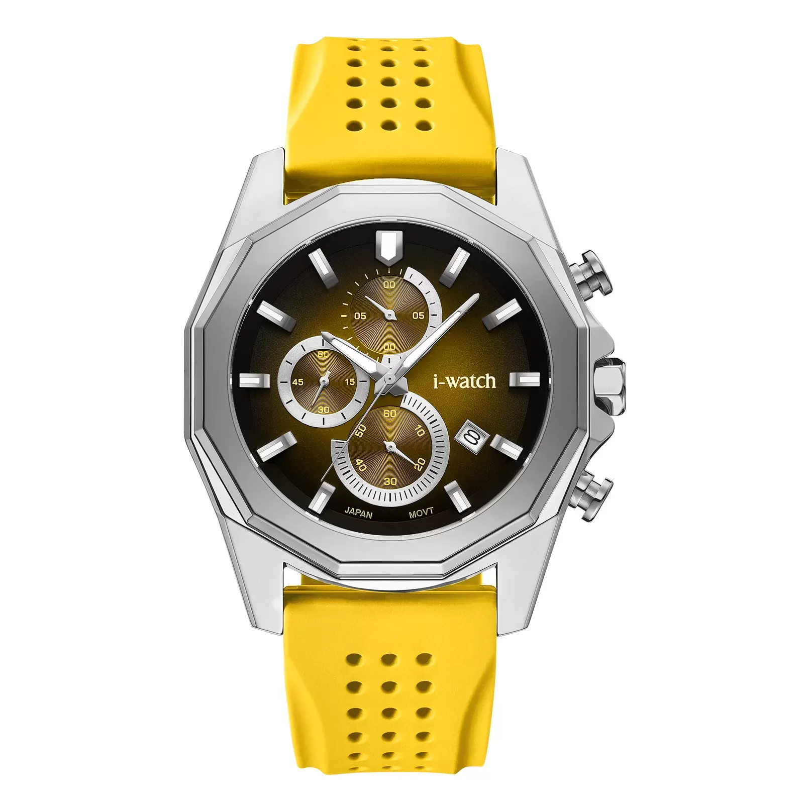 ساعت مچی مردانه iWatch مدل 190310M بند سیلیکونی سبز و بدنه طلایی