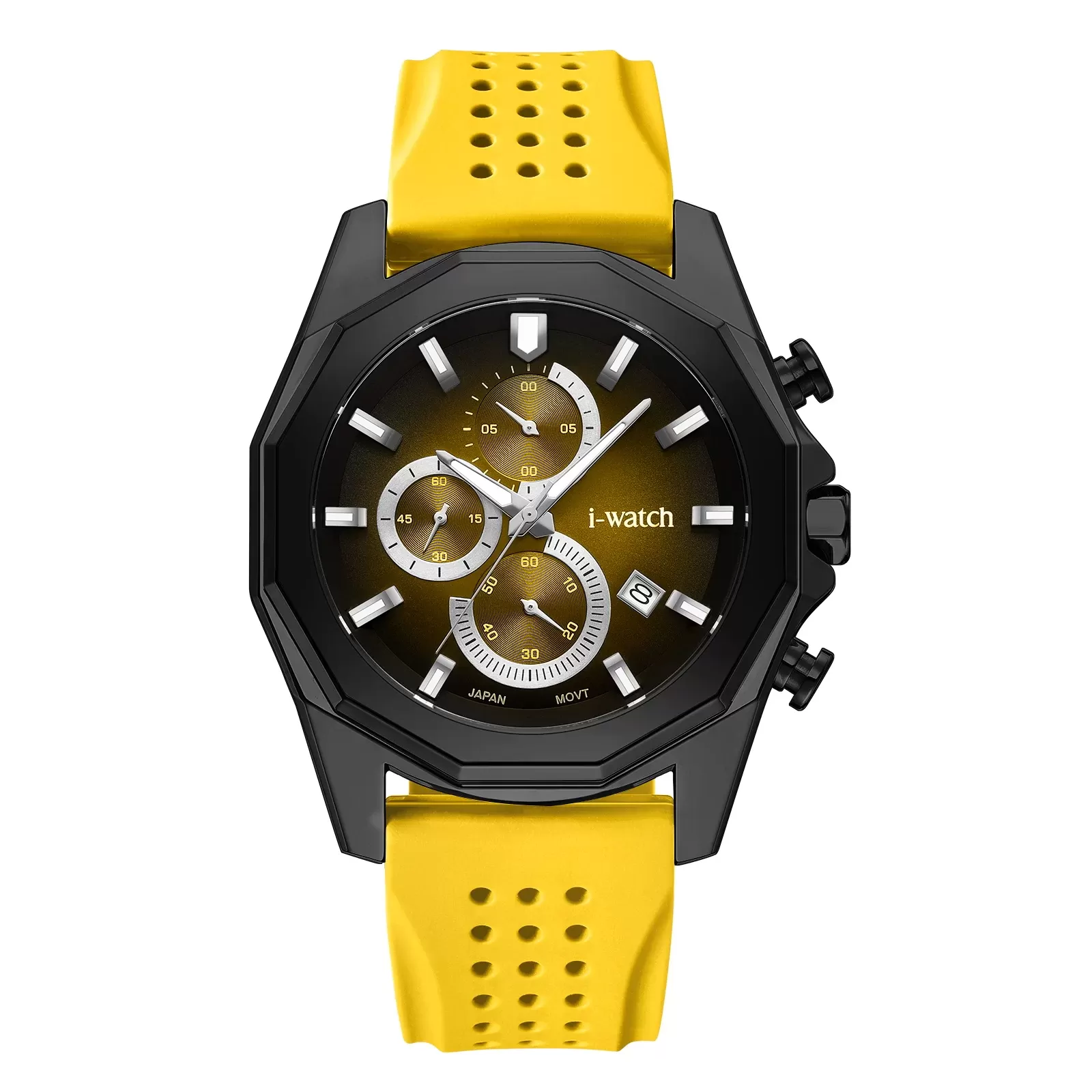 ساعت مچی مردانه iWatch مدل 190310M بند سیلیکونی سبز و بدنه طلایی