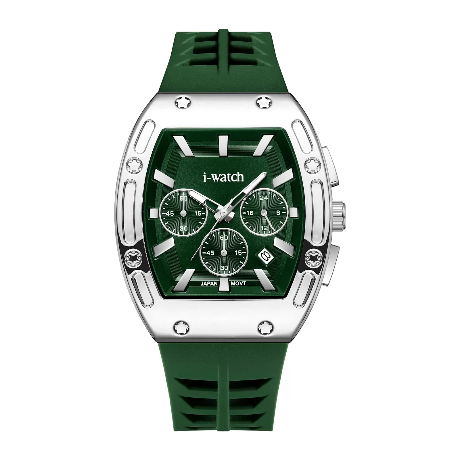 ساعت مچی iWatch مدل 190314M بند سیلیکونی سبز و بدنه طلایی