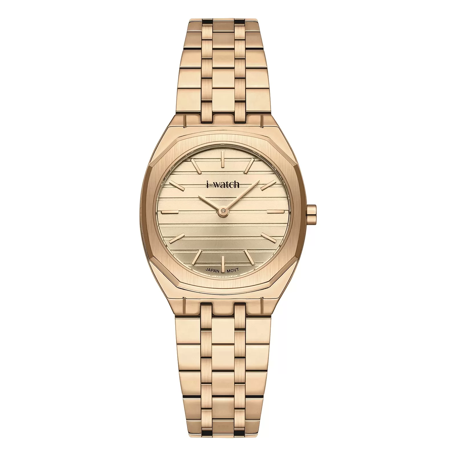 ساعت مچی زنانه برند iWatch مدل 190296L بند استیل طلایی و صفحه سفید