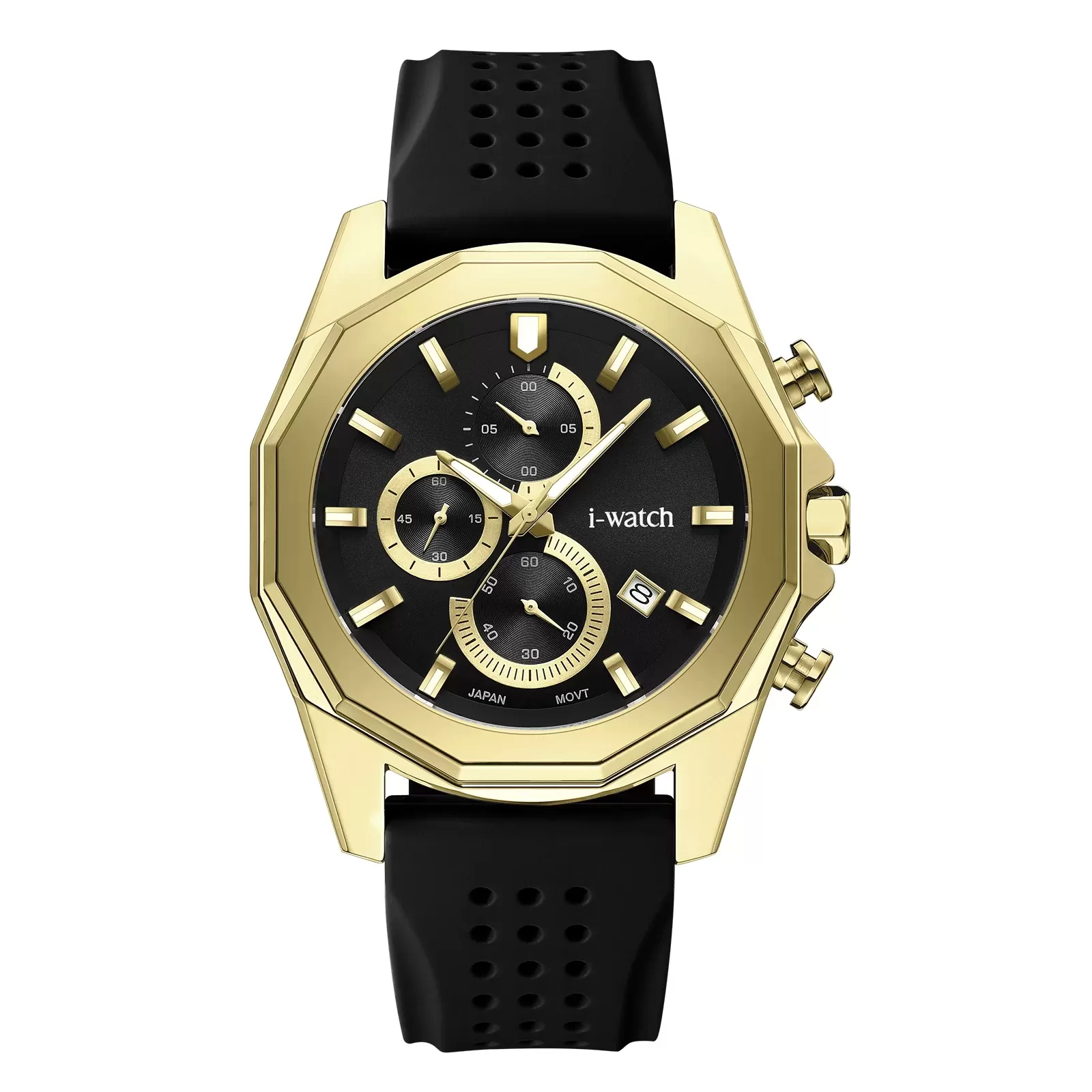 ساعت مچی مردانه iWatch مدل 190310M بند سیلیکونی سبز و بدنه طلایی