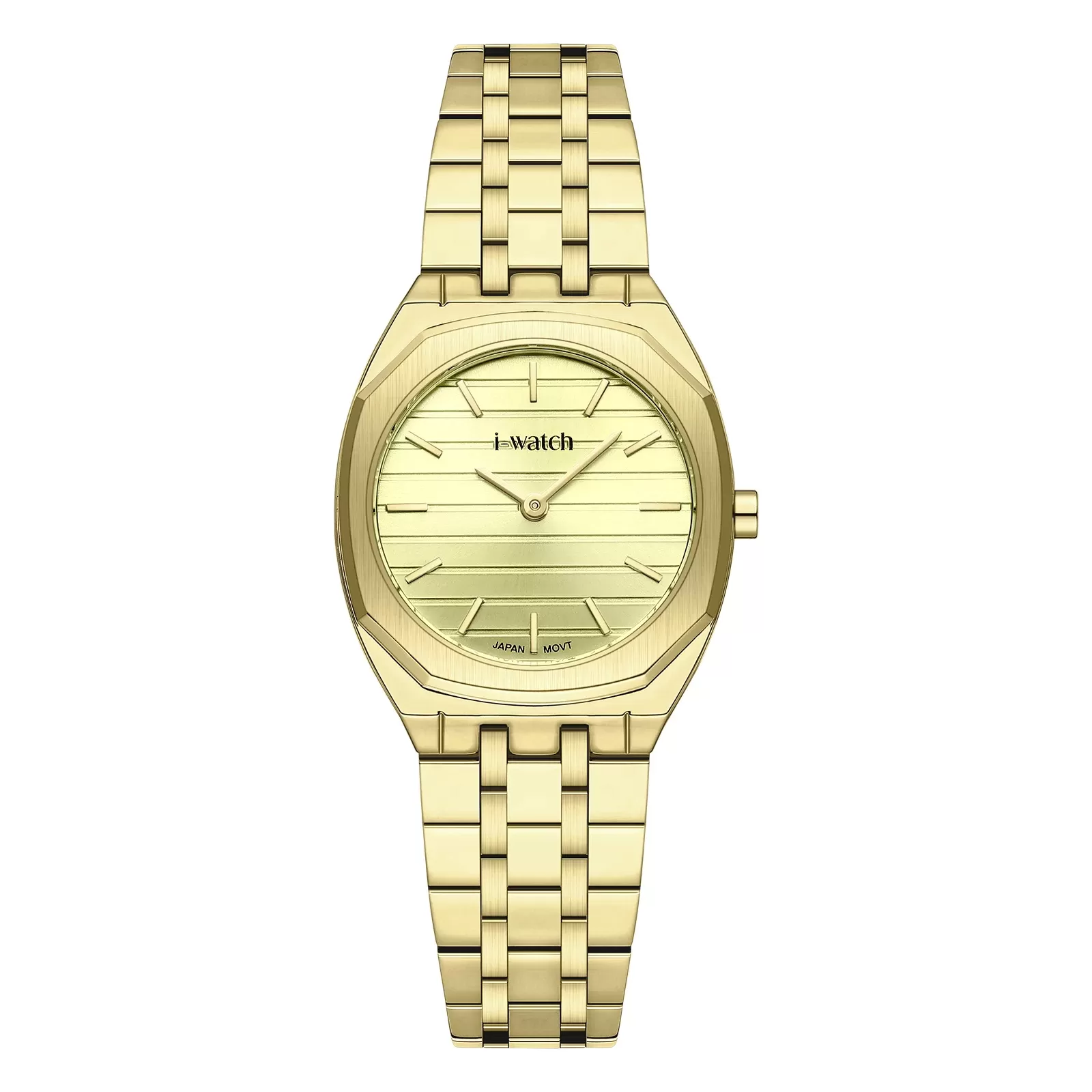 ساعت مچی زنانه برند iWatch مدل 190296L بند استیل طلایی و صفحه سفید