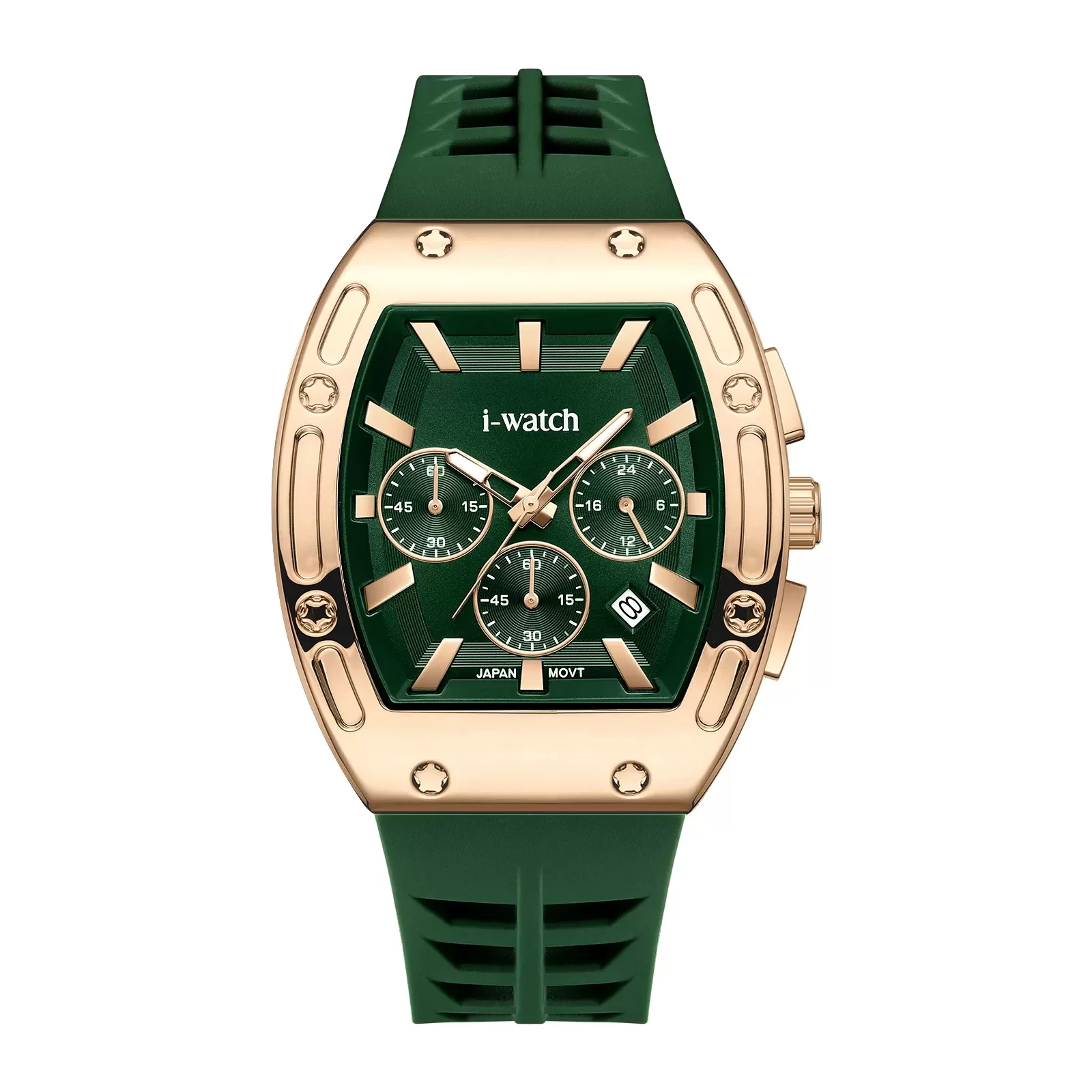 ساعت مچی iWatch مدل 190314M بند سیلیکونی سبز و بدنه طلایی