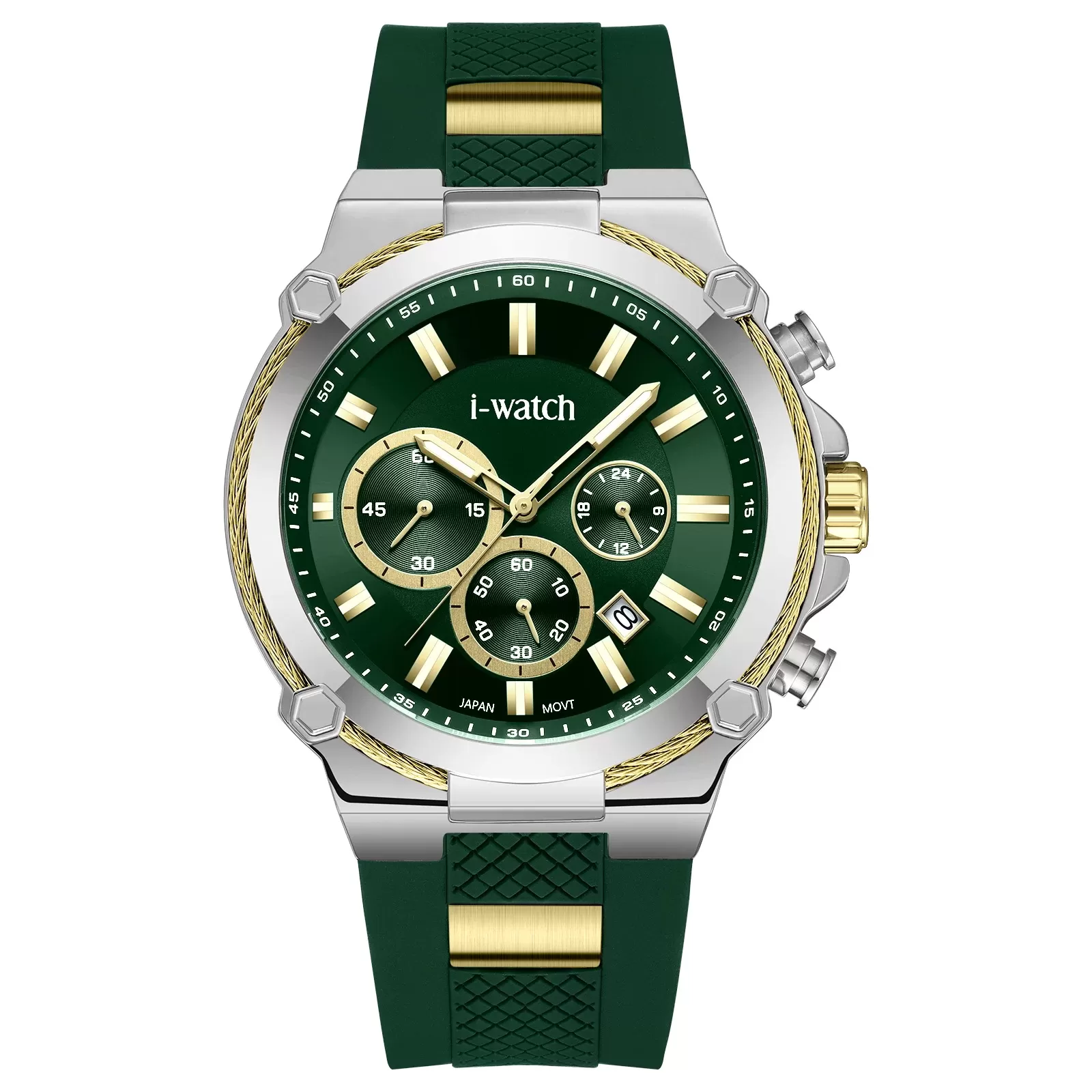 ساعت مچی iWatch مدل 190312M بند سیلیکونی سبز و بدنه طلایی