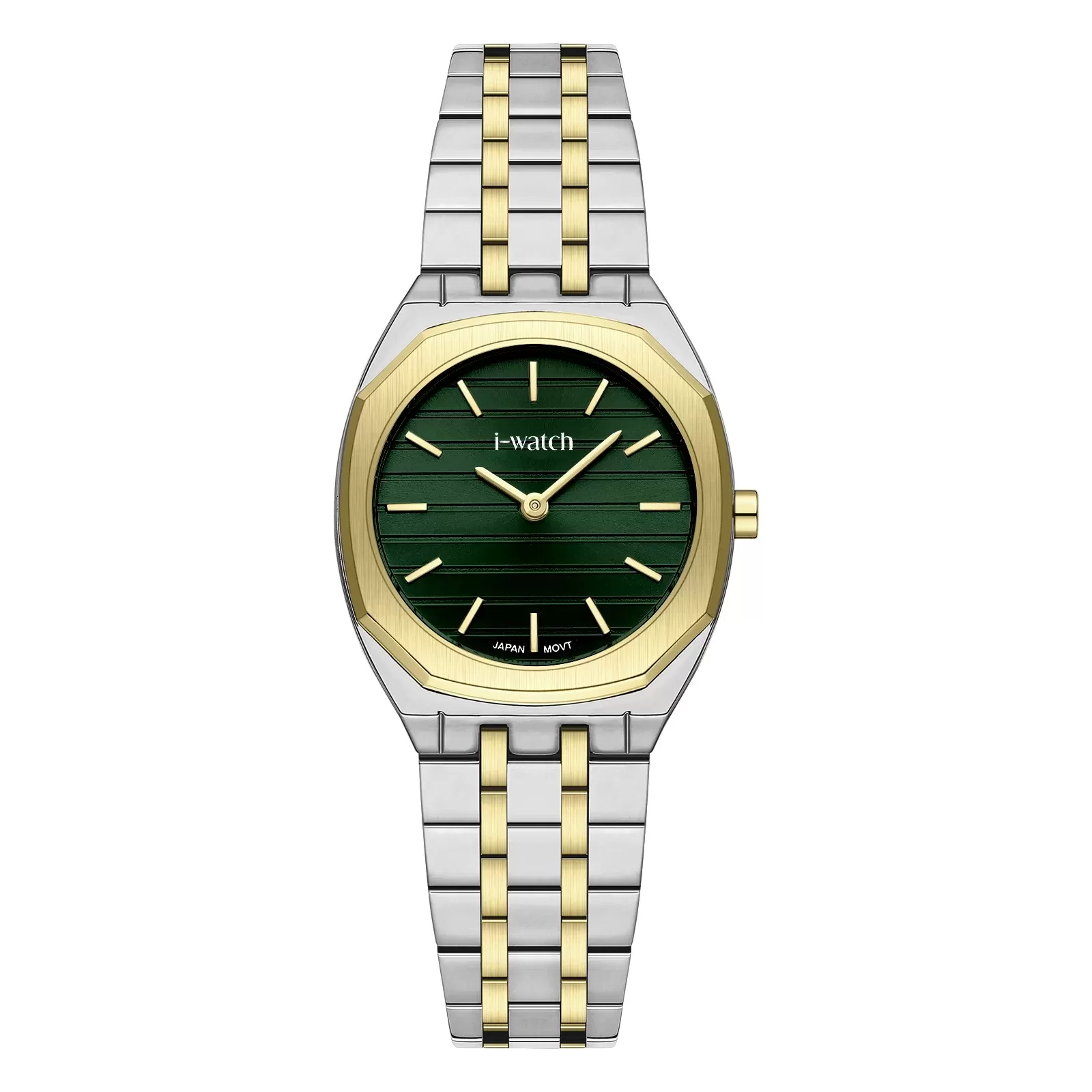 ساعت مچی زنانه برند iWatch مدل 190296L بند استیل طلایی و صفحه سفید